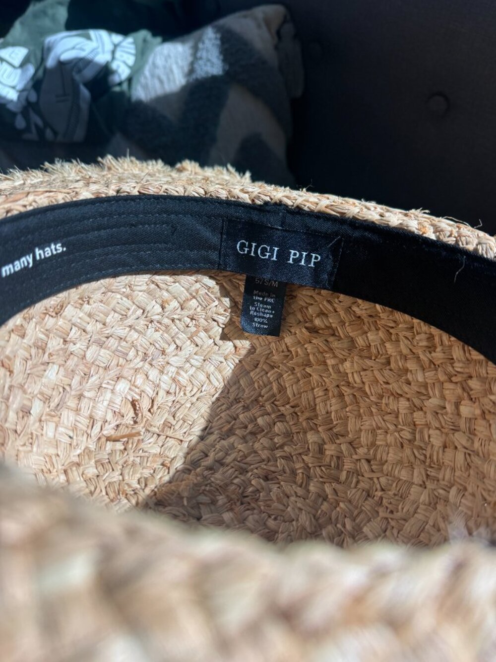 Gigi Pip Straw Sun Hat with Brown Tie Detail S/M - Picture 5 of 5